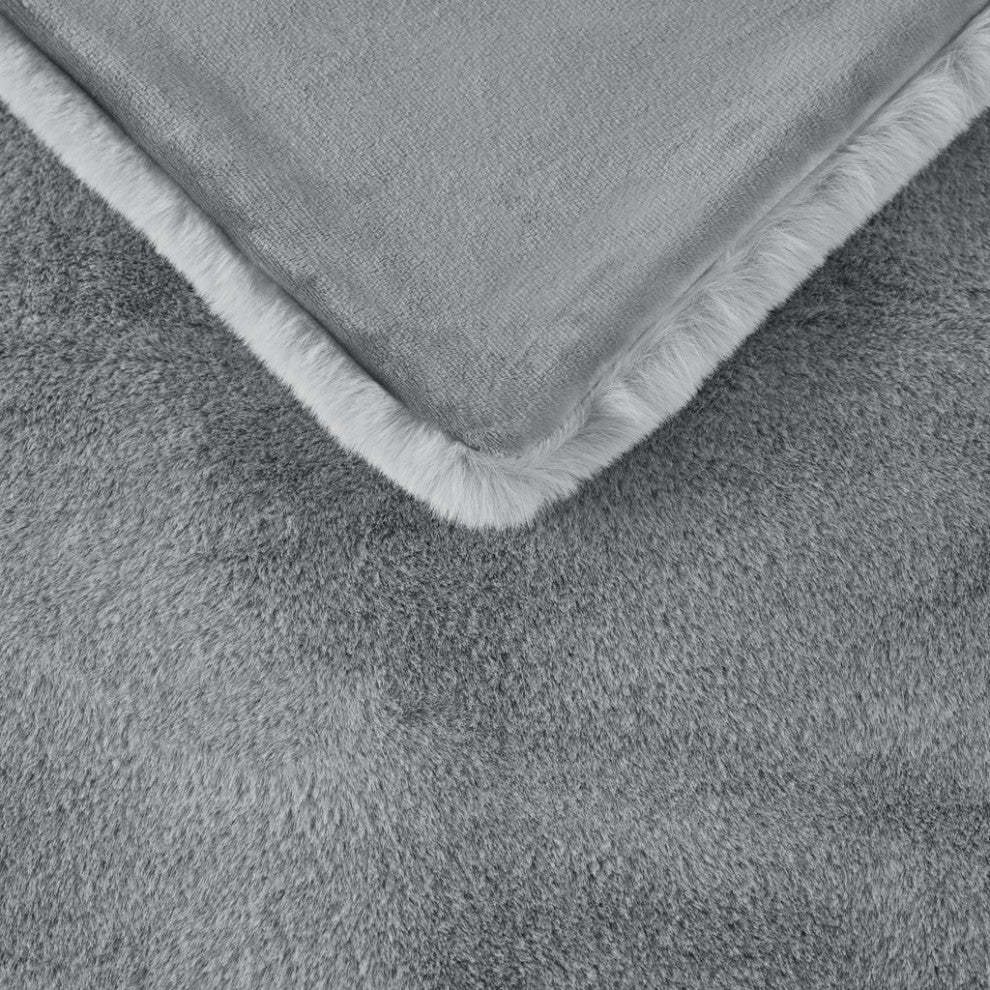 Bristol Vegan Faux Fur Throw, Velvet Reverse, Grey