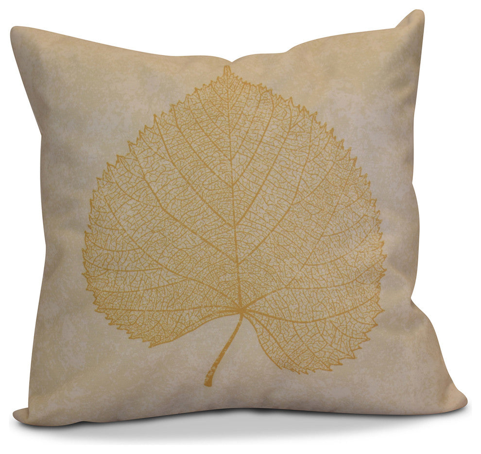 Leaf Study Floral Print Outdoor Pillow, Gold, 16"x16"