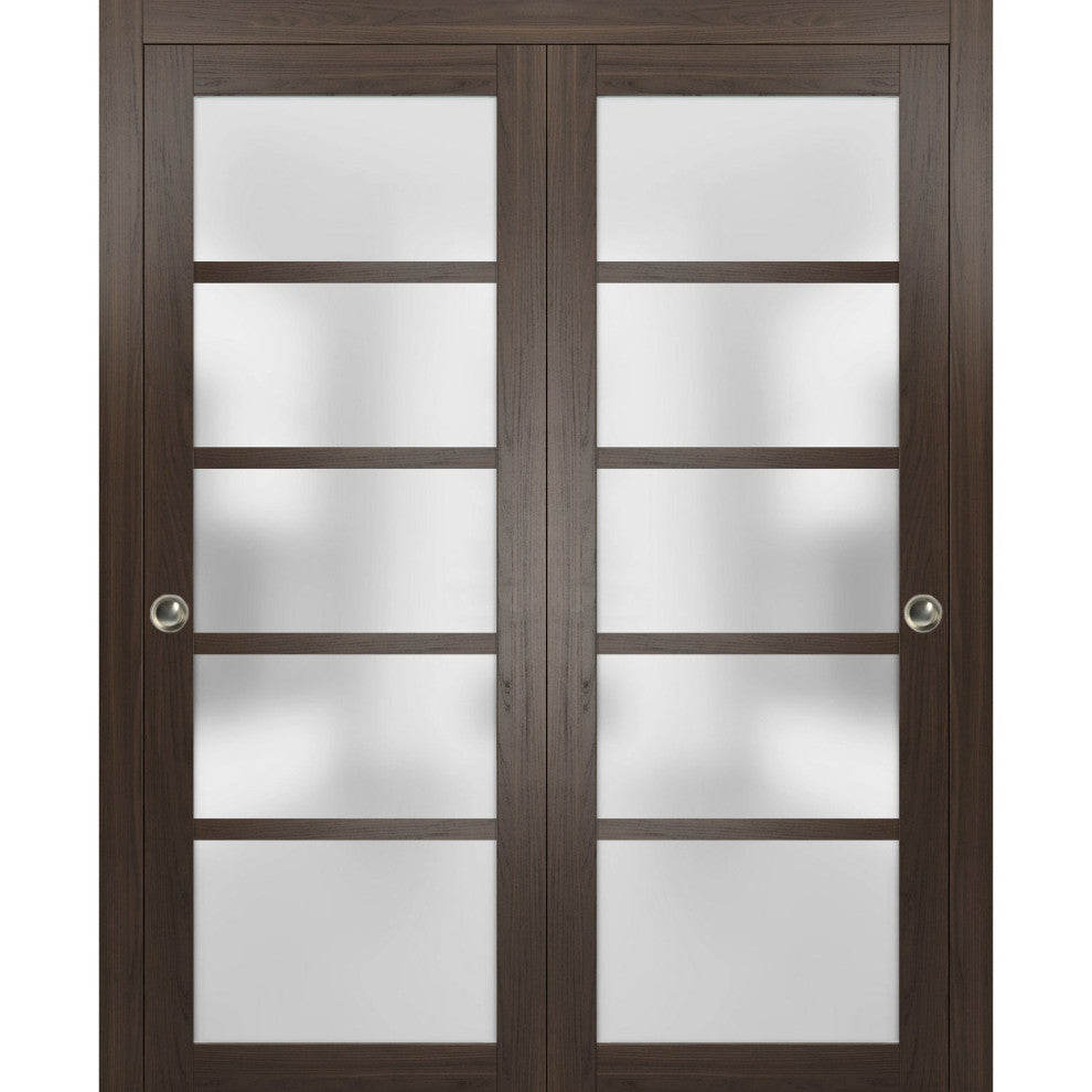 Sliding Frosted Glass Bypass Doors 84 x 84, Quadro 4002 Chocolate Ash, Rail