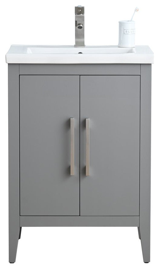 Vanity Art Bathroom Vanity With Sink, Cashmere Gray, 24", Single Sink, Brushed Nickel