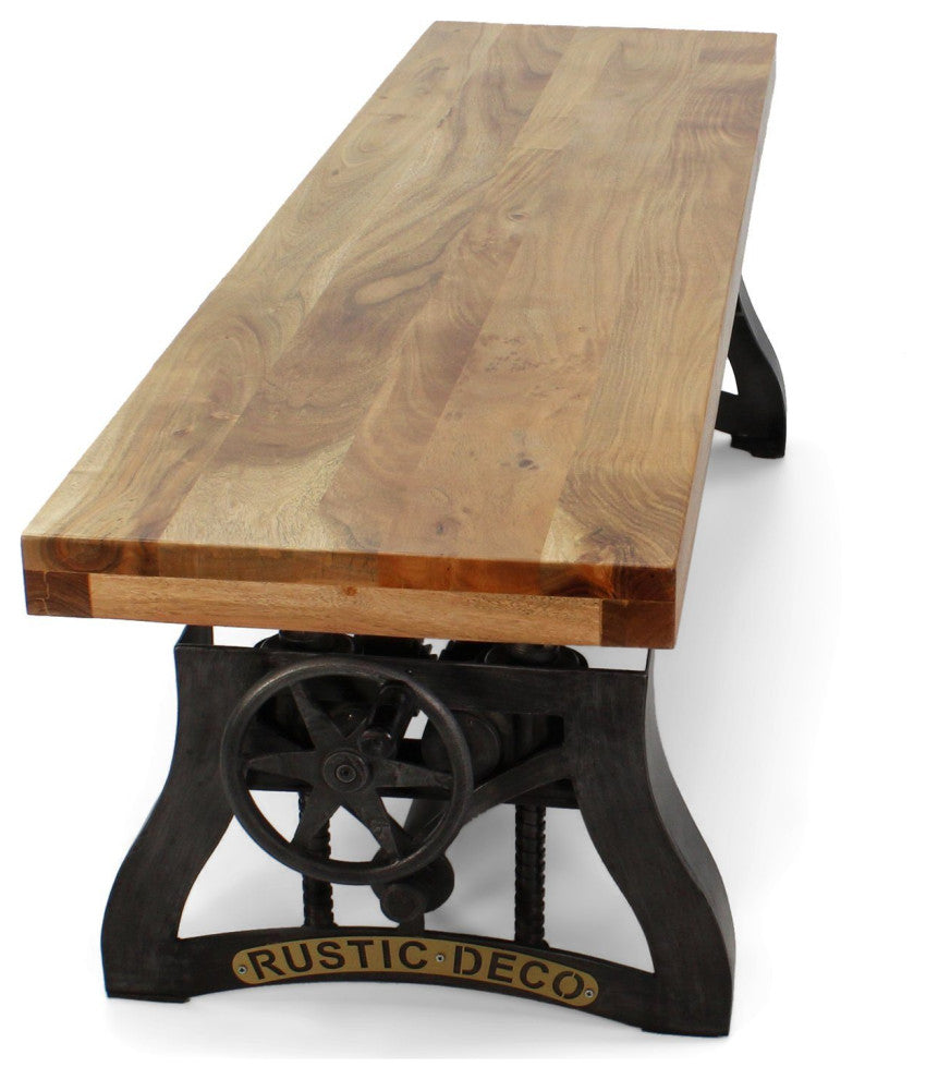 Crescent Industrial Dining Bench - Adjustable Iron Base - Hardwood Seat