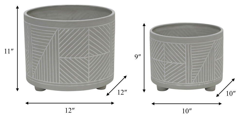 2-Piece Set Ceramic Diamond Footed Planter, Gray