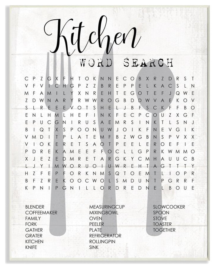 Stupell Industries Kitchen Word Search Fun Family Word Design, 13"x19", Wood