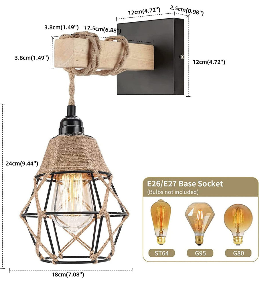 Farmhouse Wall Sconce Black Rust Cage Wall Light Fixture