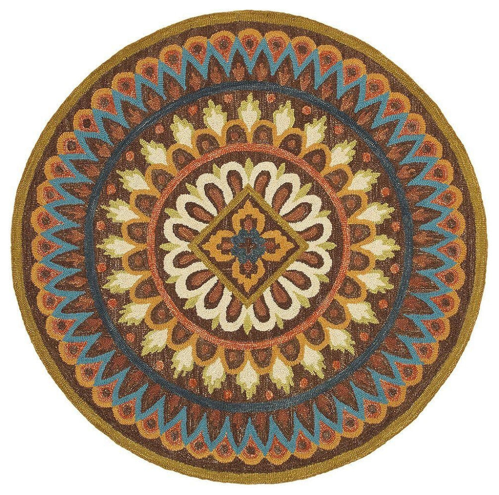 6" Round Brown Bohemian Mandala Area Rug