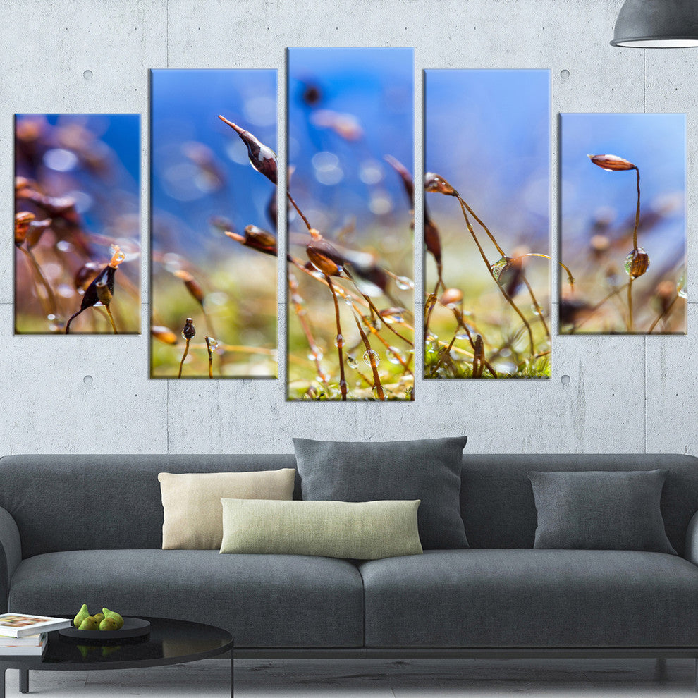"Abstract Summer Spring Moss Flowers" Landscape Wall Art, 5 Panels, 60"x32"