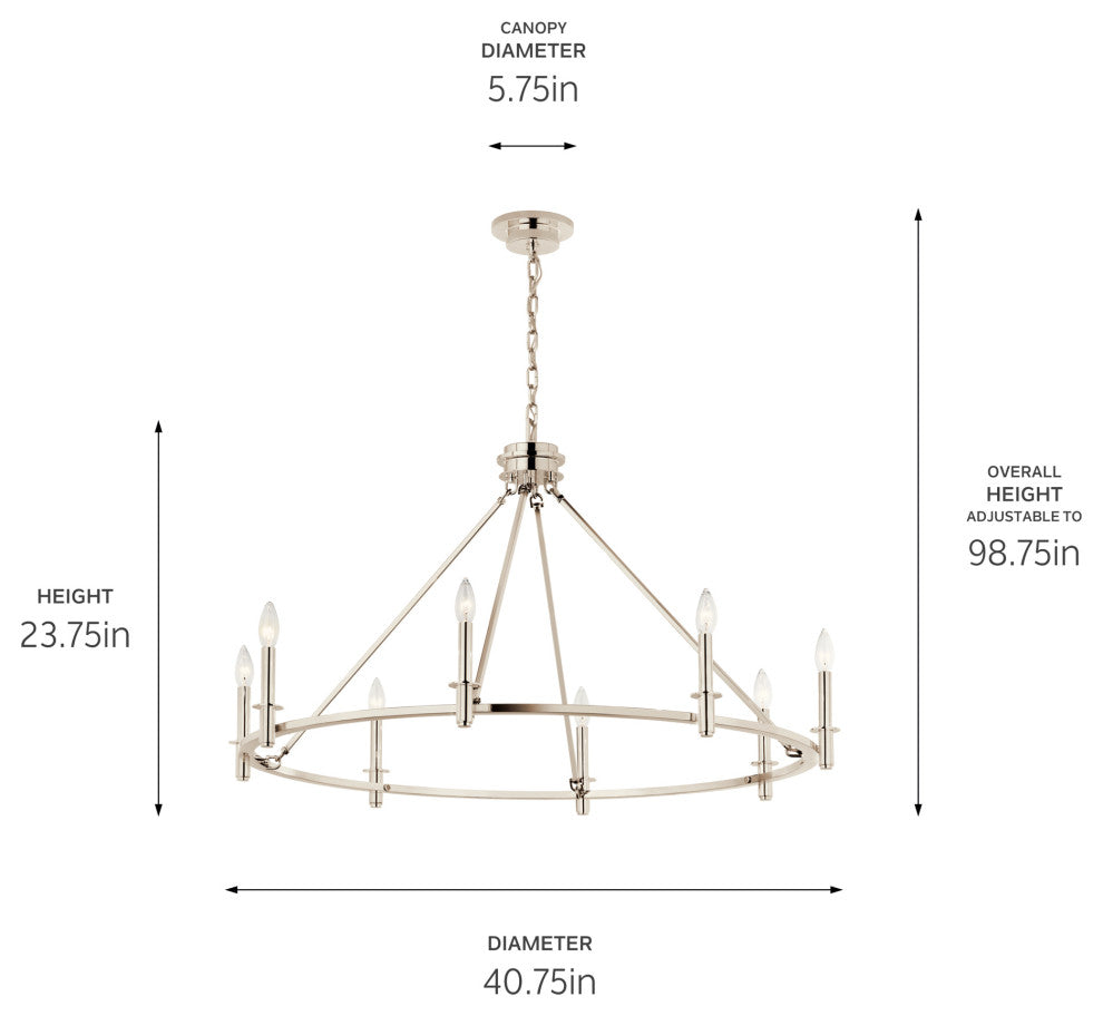 Carrick Chandelier, Black, Polished Nickel, 8 Light