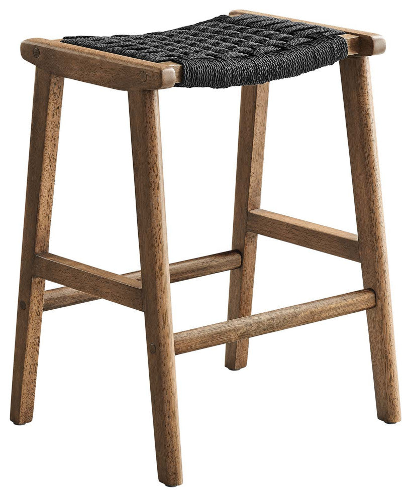 Saoirse Woven Rope Wood Counter Stool - Set of 2 - Walnut Black