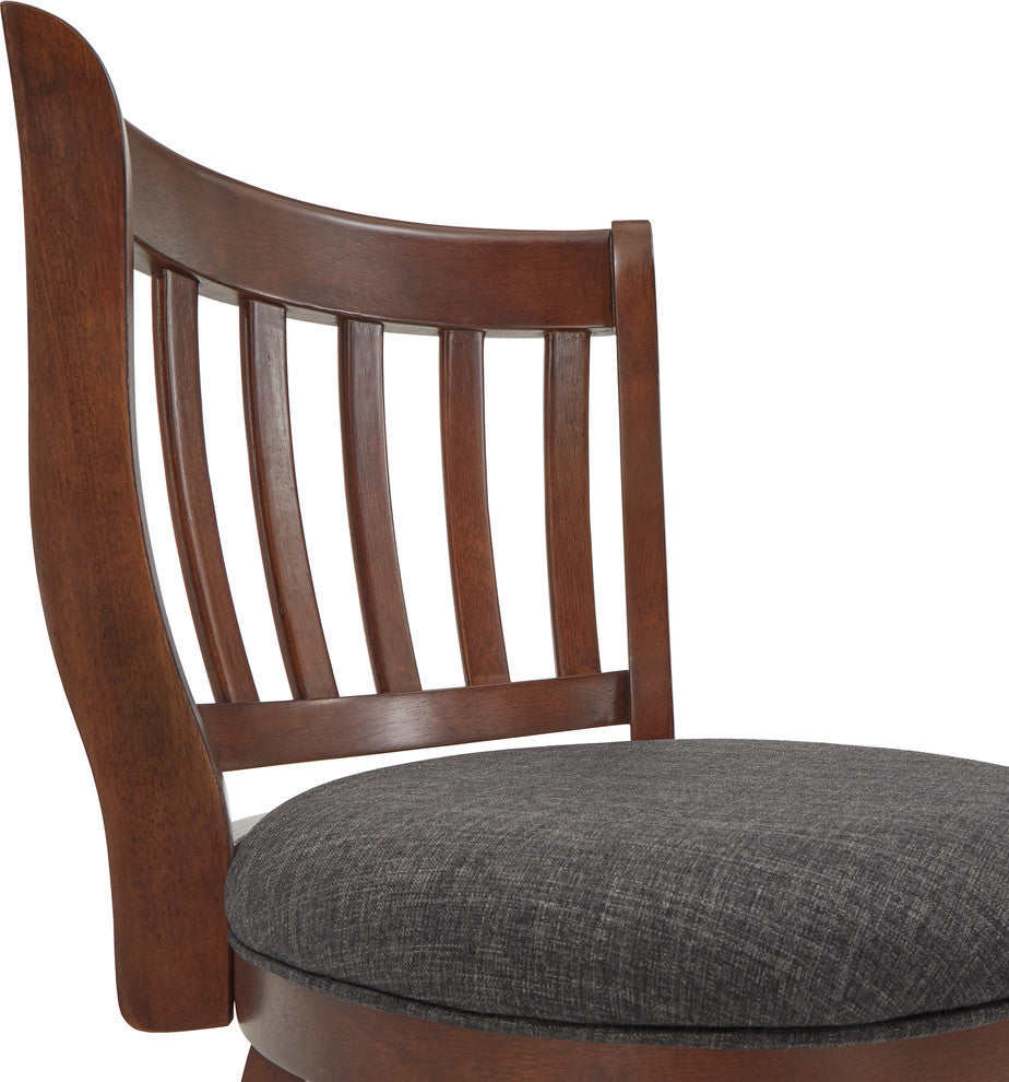Rosann Slat Back Linen 24" Swivel Counter Stool, Dark Grey