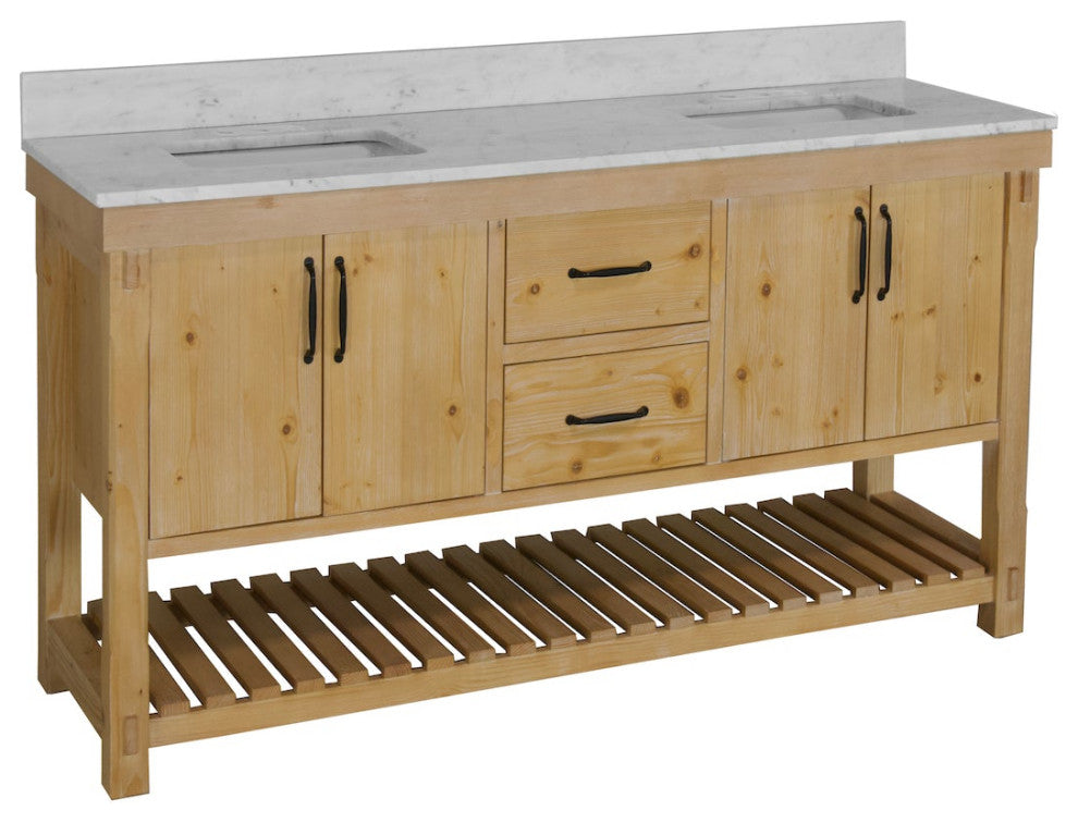 Birmingham Bathroom Vanity, Drift Wood, 72", Carrara Marble, Double Sink