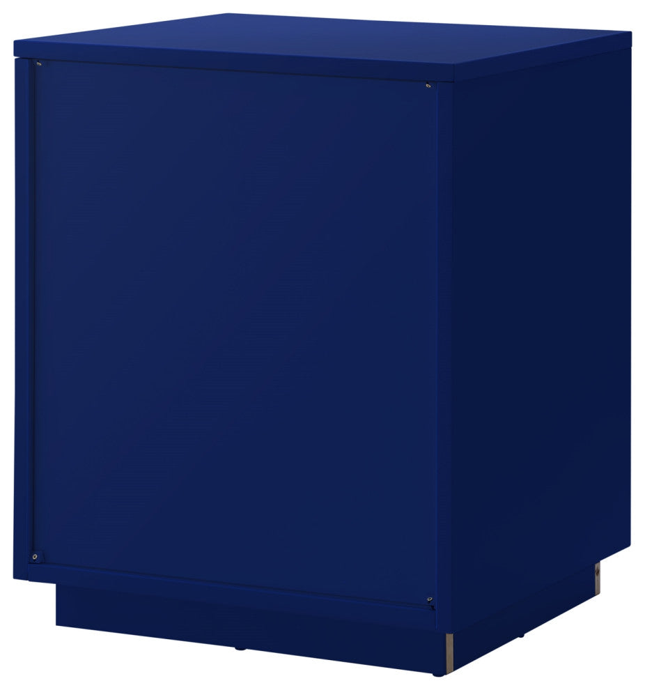 Leandro High Gloss Nightstand With Metal Corner Brackets, Dark Navy