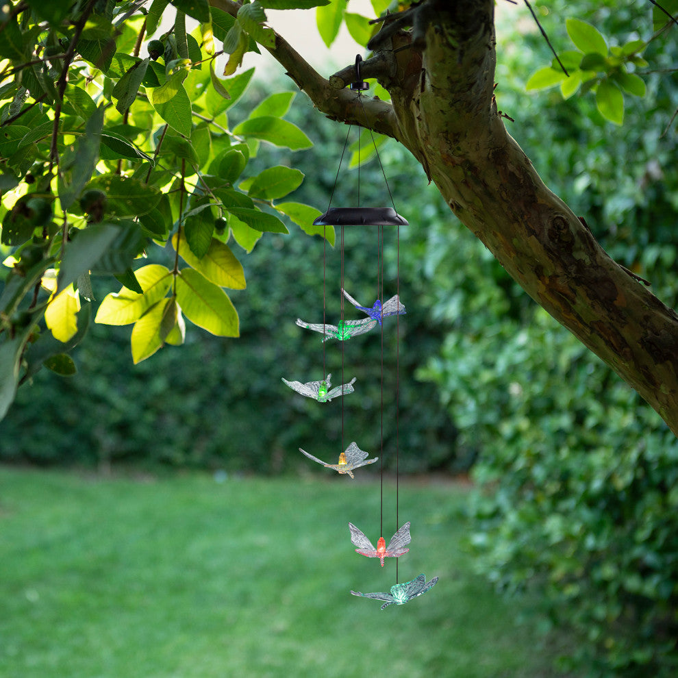 Alpine Solar Butterfly Windchime with LED Light, 26"