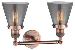 Small Cone 2-Light Bath Fixture, Smoked Glass, Antique Copper