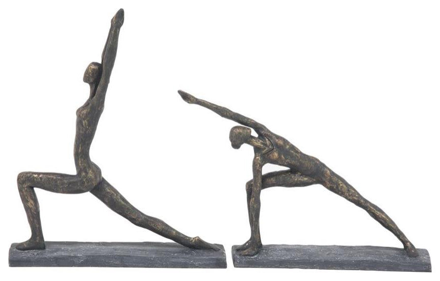 Set of 2 Brass Ploystone Modern Yoga Sculpture