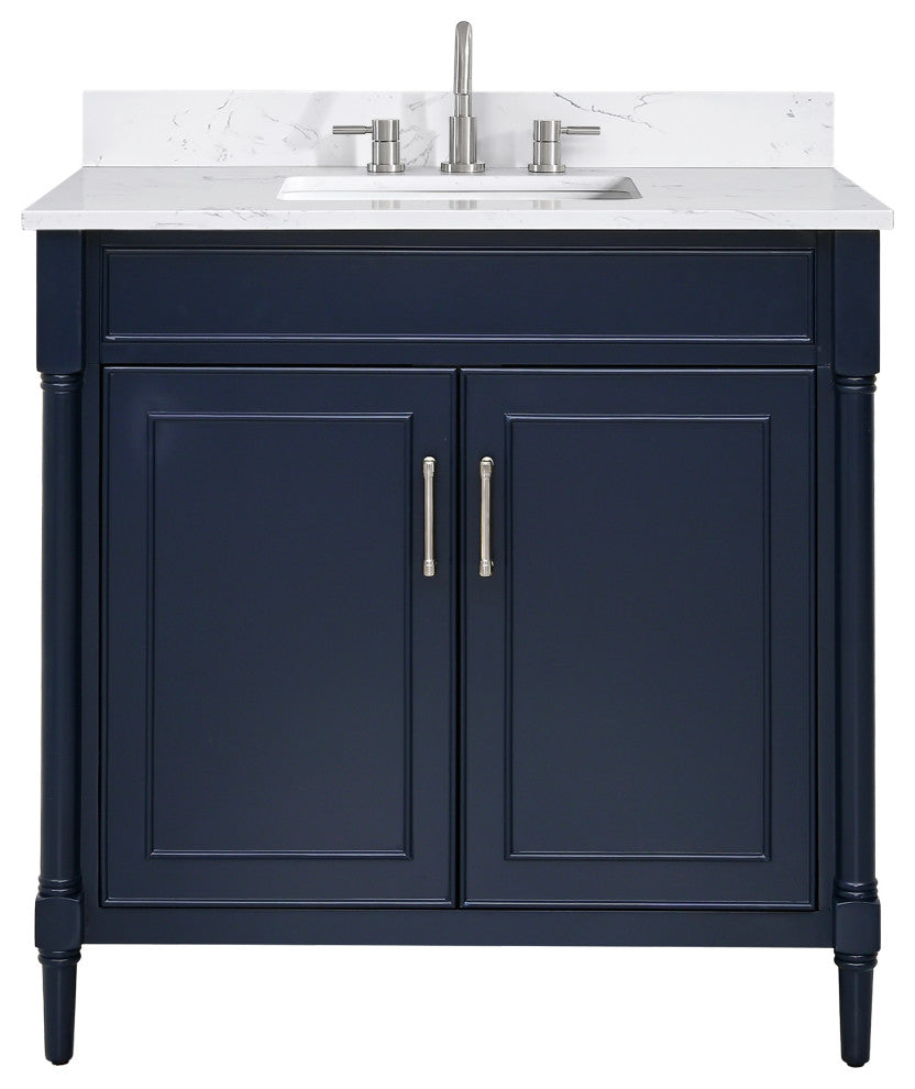 Avanity Bristol 36" Vanity Combo, Navy Blue and Cala White Engineered Top