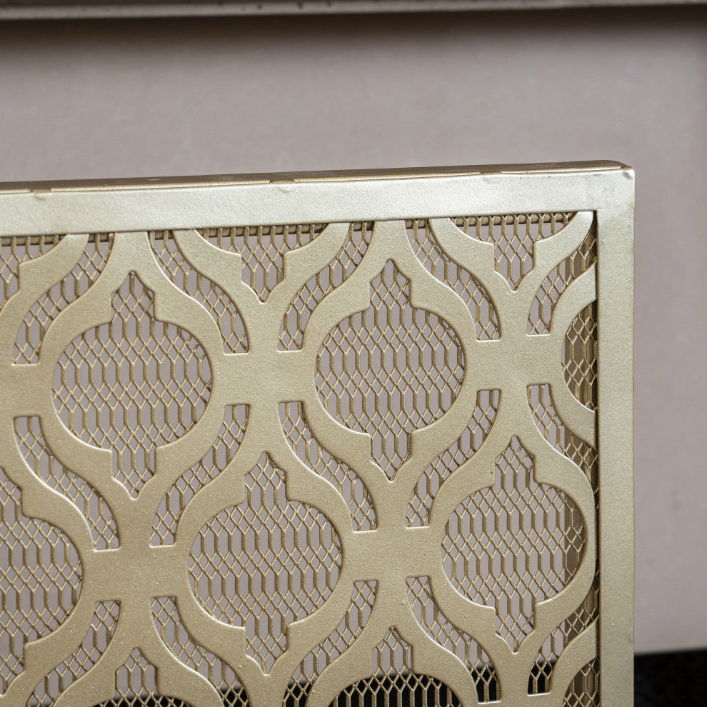 GDF Studio Elmer Single Panel Iron Fire Screen, Gold