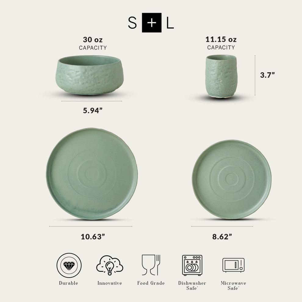 Stone by Mercer Project SHOSAI Stoneware 32 Piece Dinnerware Set, Sage