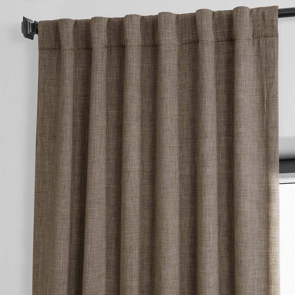 Faux Linen Darkening Curtain Single Panel, Dutch Cocoa, 50"x84"