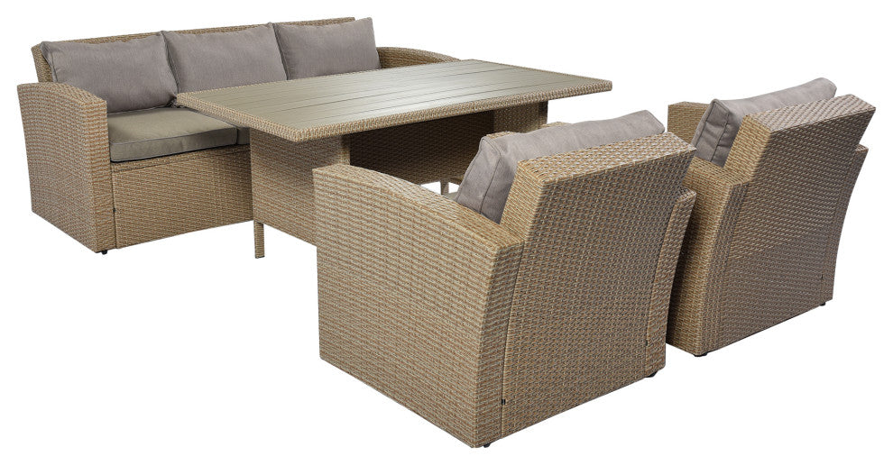 4 Pieces Outdoor Rattan Patio Sectional Sofa Set With Cushions, Gray