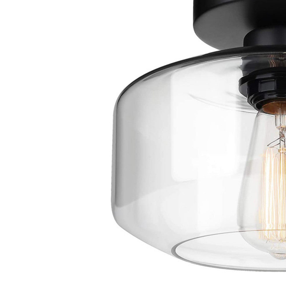 1-Light Drum Glass Shaded Semi Flush Mount