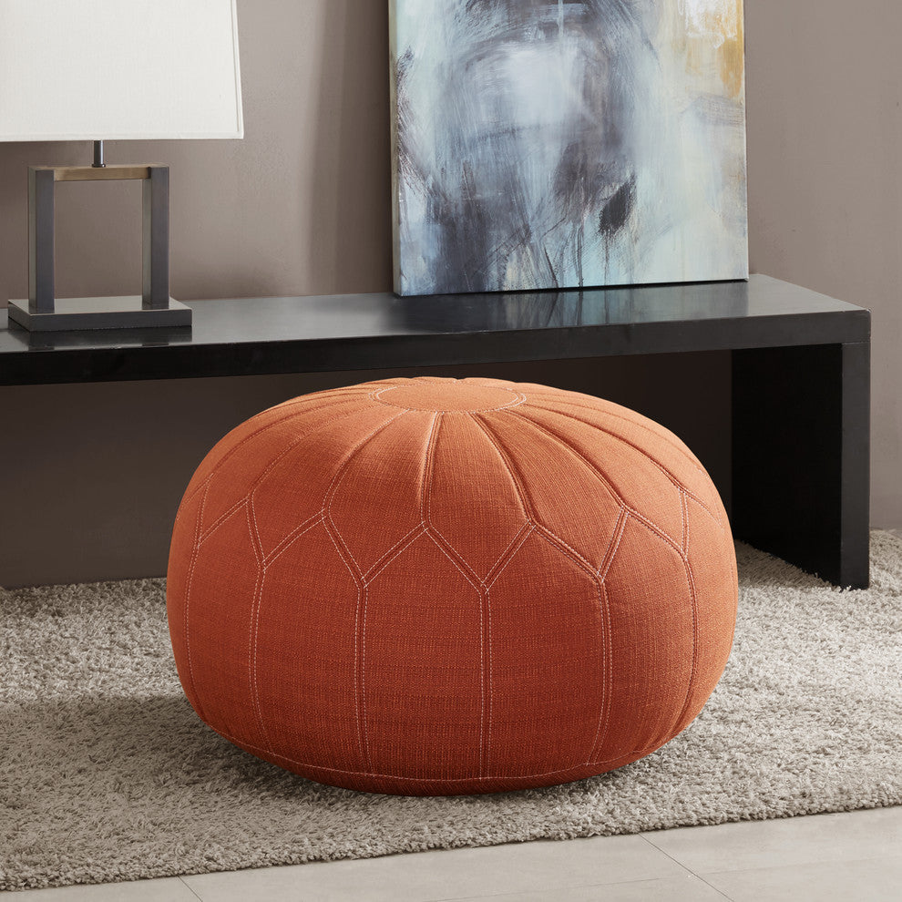 Madison Park Kelsey Round Pouf Ottoman, Orange