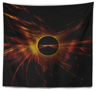 Dark Solar Eclipse on Black Abstract Wall Tapestry, 60"x50"