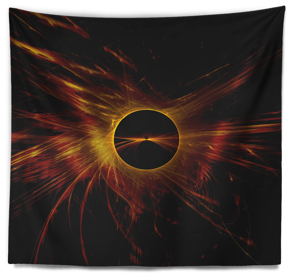 Dark Solar Eclipse on Black Abstract Wall Tapestry, 60"x50"
