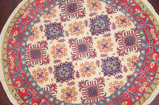 Pakistani Traditional Kazak Handmade Oriental Area Rug, Beige, 4'11"X4'11"