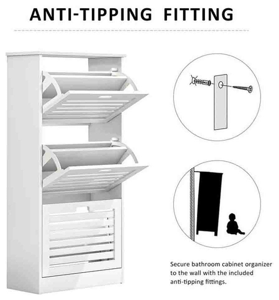 TATEUS Narrow Shoe Storage Cabinet Organizer with 3 Flip Drawers,White