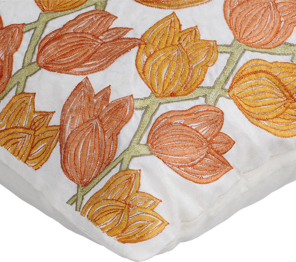 Orange Decorative Pillow Covers 24"x24" Cotton, Tulip Sway