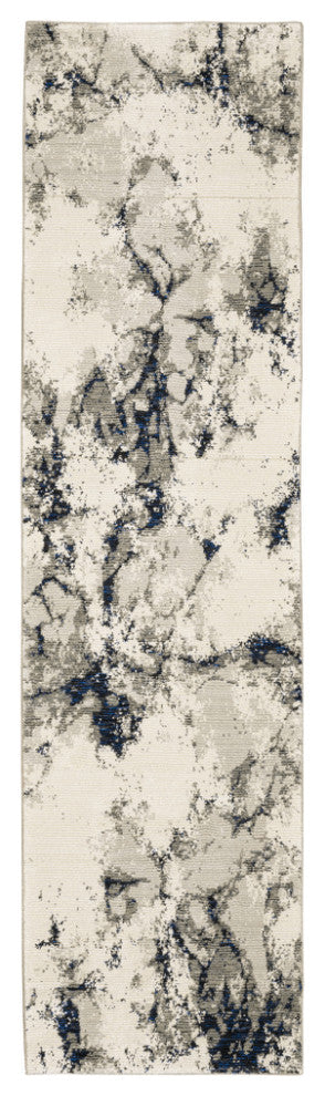 12' Runner Grey Black and Ivory Abstract Power Loom Runner Rug
