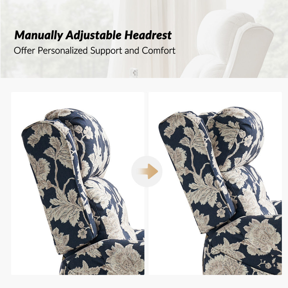 Lift Assist Power Recliner With Massage Heat And Manual Headrest, Navy