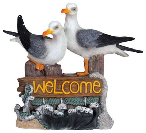 Seagulls on Pilings Welcome Sign