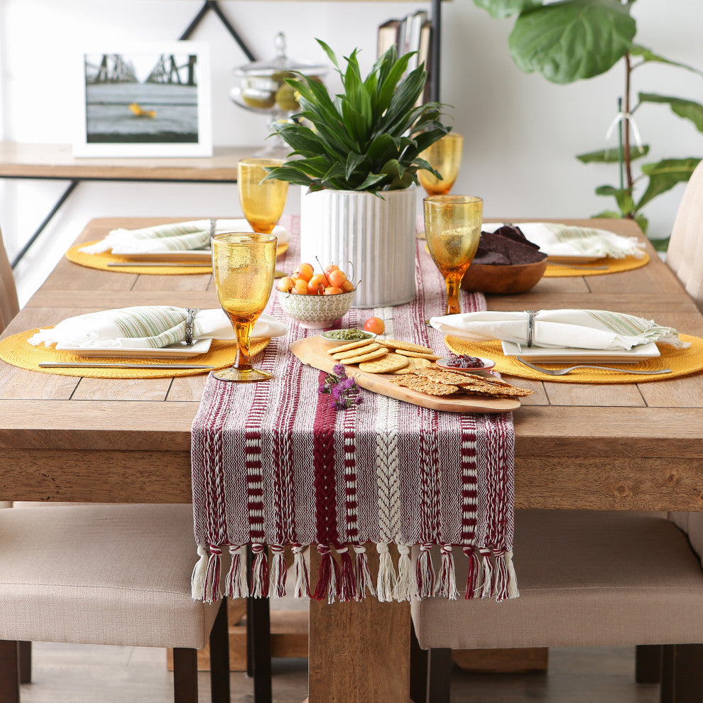 Wine Braided Stripe Table Runner 15x108