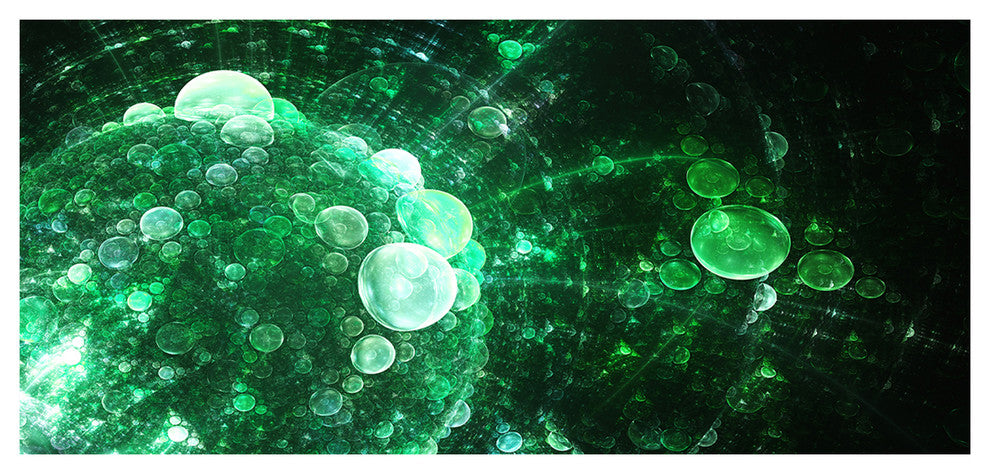Green Spherical Water Droplets, Large Floral Canvas Art Print, 60"x28"