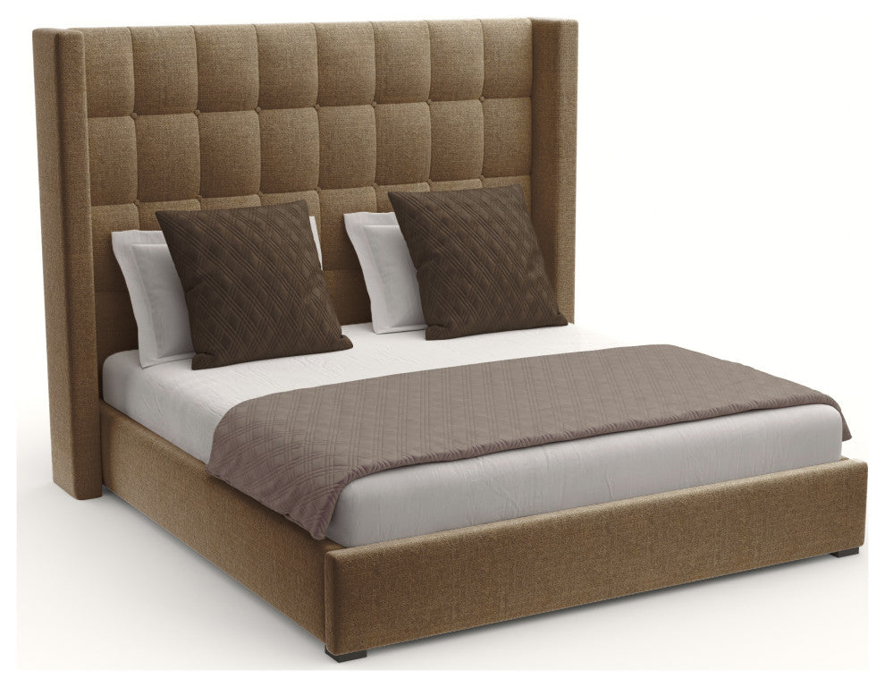 Nativa Interiors Aylet Box Tufted Bed, Brown, Queen, Medium Headboard