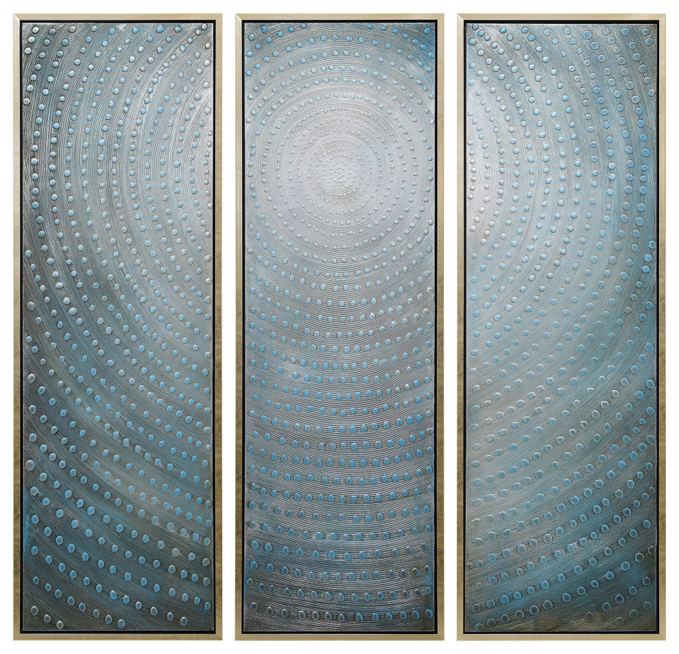 Concentric Textured Metallic Abstract Hand Painted Wall Art, 60"x20"