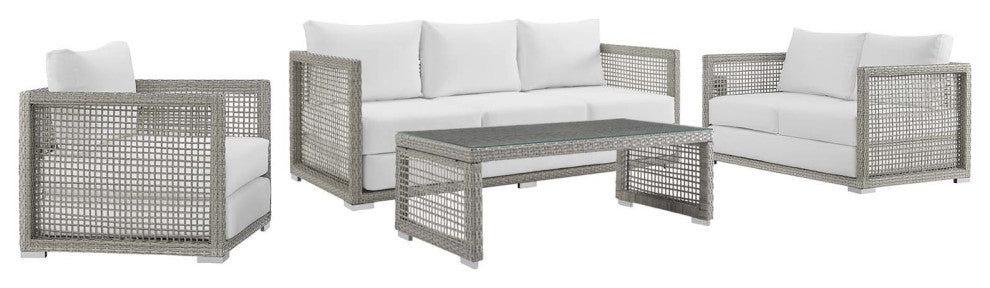 Maui 4 Piece Outdoor Patio Wicker Rattan Set, White