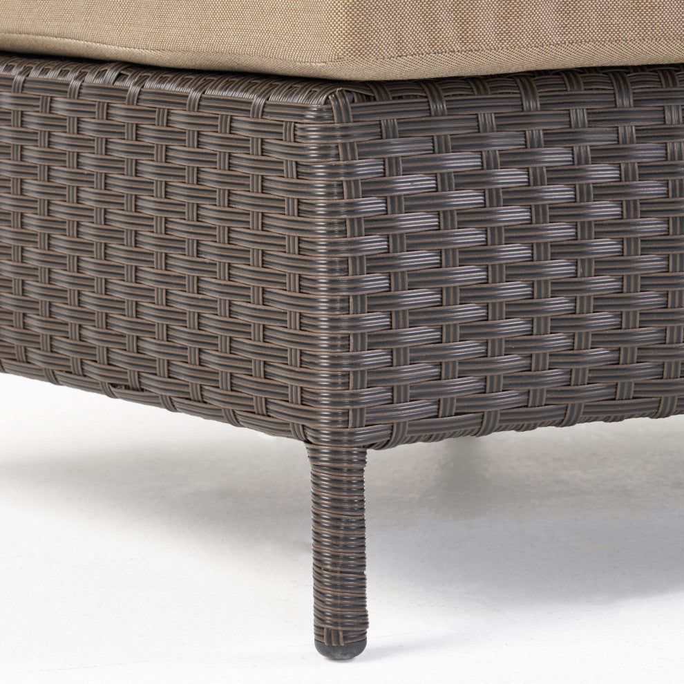 Harper Outdoor Wicker Curved Loveseat Sectional With Cushions, Dark Brown/Beige