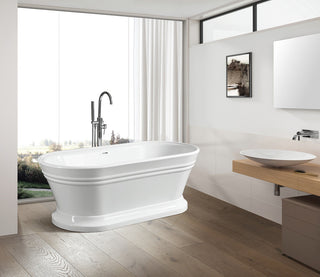 59" Freestanding Acrylic Bathtub, White/Classic Chrome