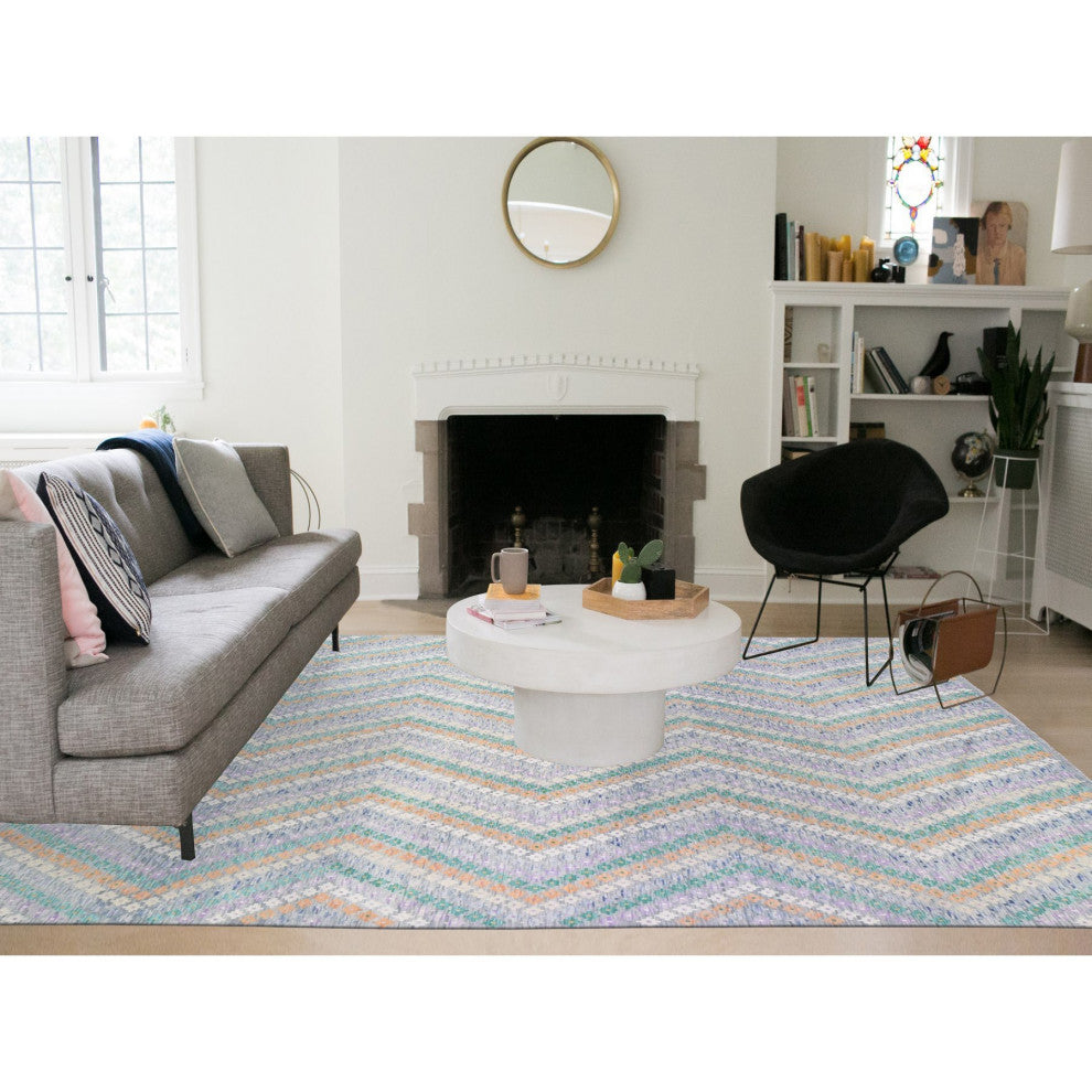 Gray Afghan Kilim with Geometric Design Pure Wool Hand Knotted Rug 10'3" x 13'5"