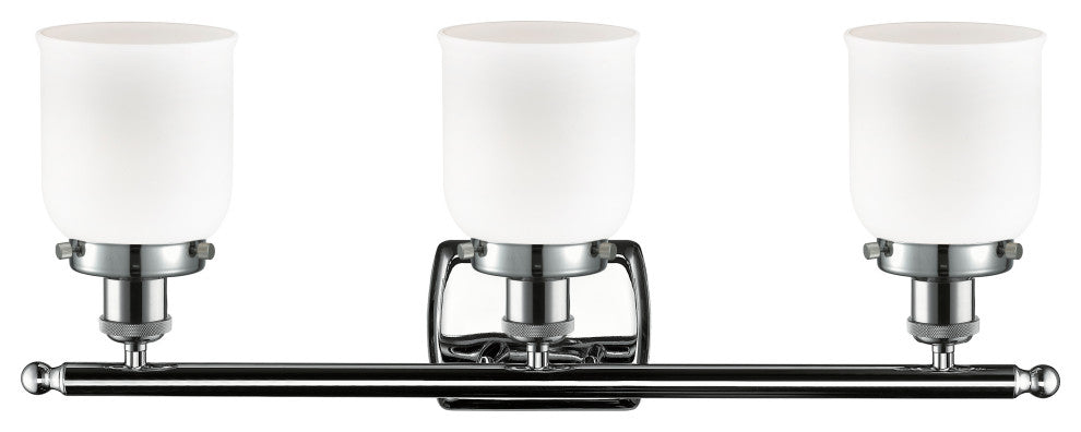 Small Bell 3-Light Bath Vanity-Light, Polished Chrome, Matte White