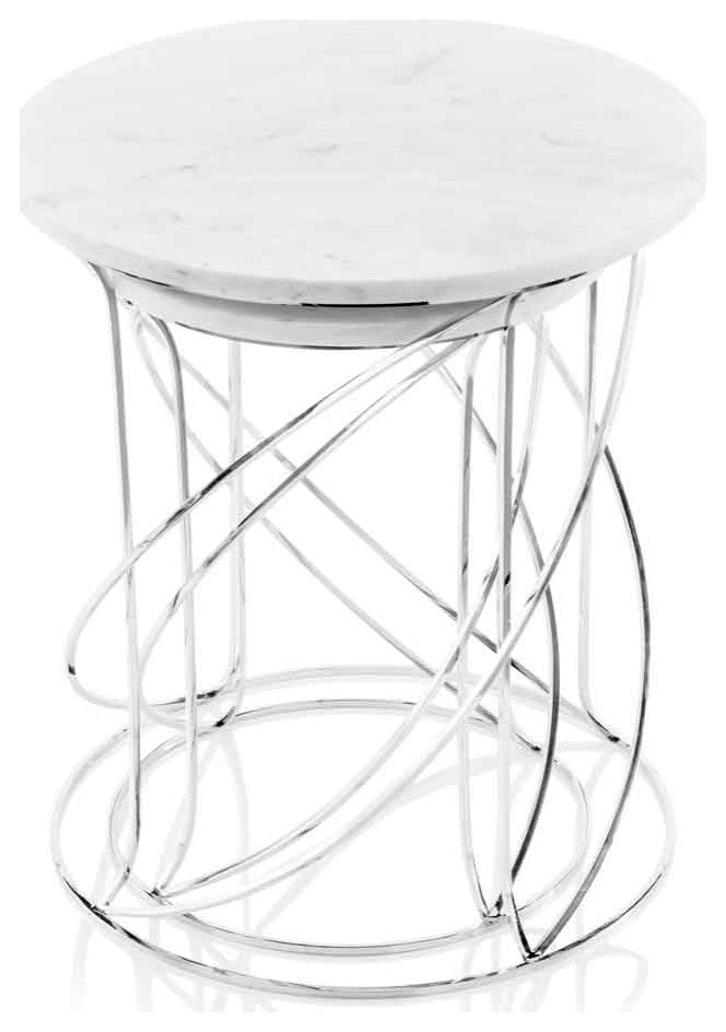 HomeRoots 18" x 18" x 20.5" Buffed White Nested Marble Tables Set of 2