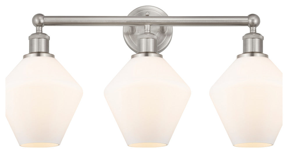 Cindyrella 3-Light 26" Bath Vanity Light, Satin Nickel -Cased Matte White Shade
