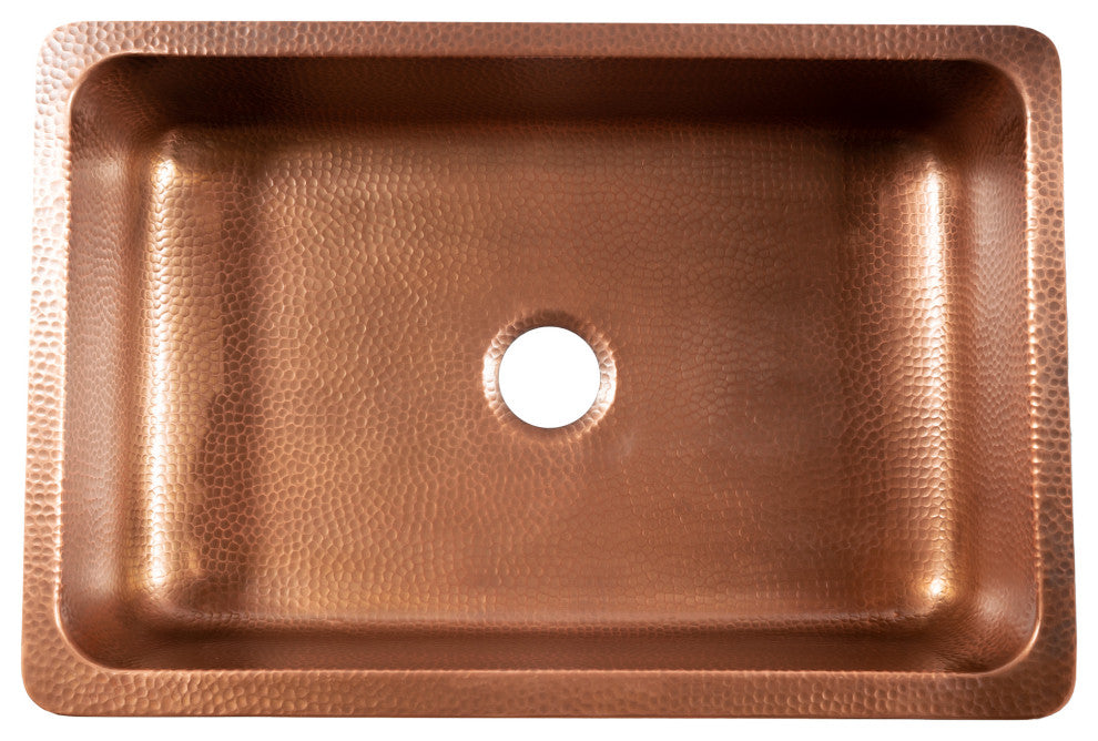 Lange Copper 32" Single Bowl Farmhouse Apron Front Undermount Kitchen Sink
