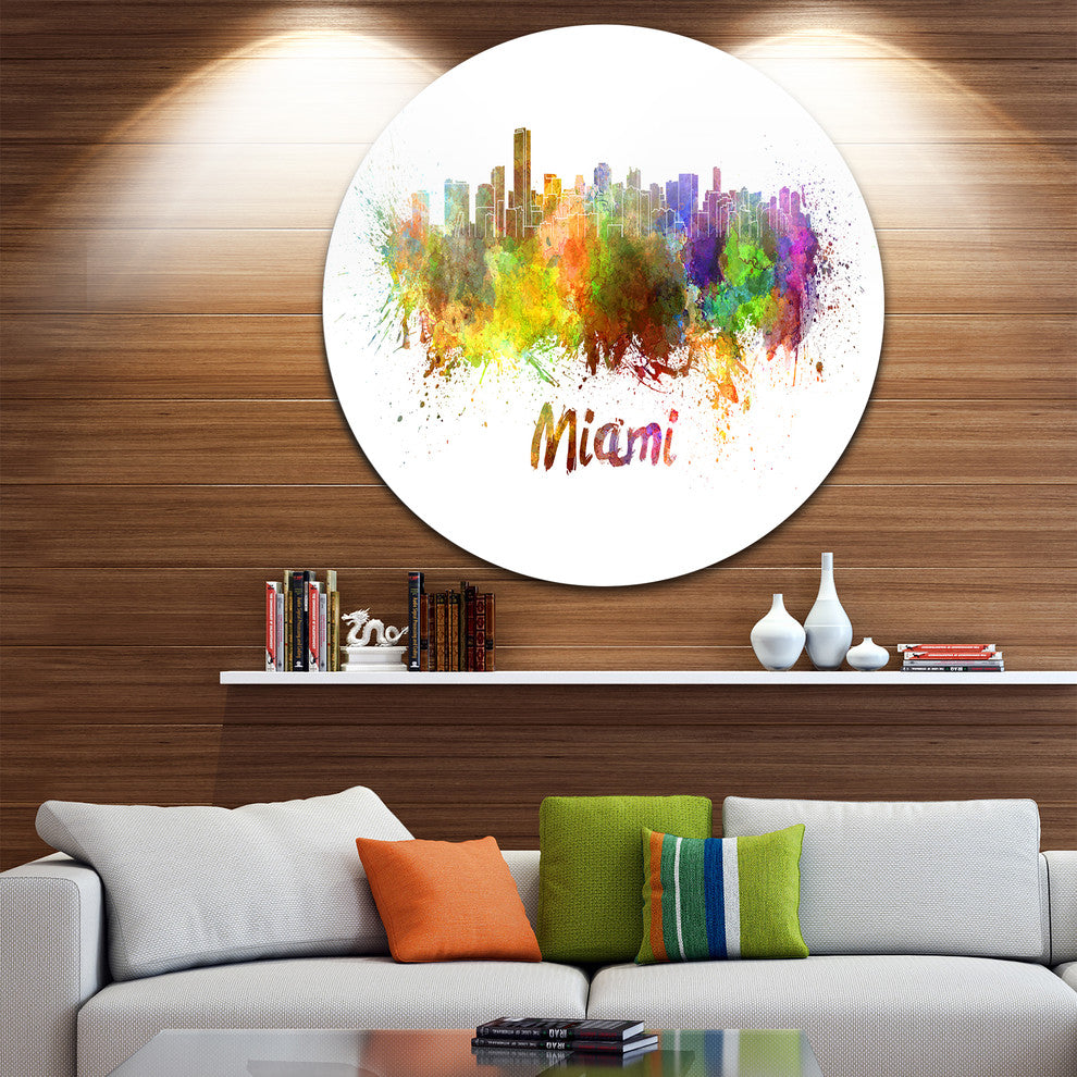Miami Skyline, Cityscape Disc Metal Wall Art, 11"