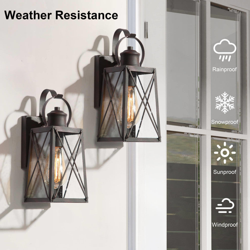 1-Light Seeded Glass X Outdoor Wall Lamp, Set of 2, 12.5"H, Antique Bronze