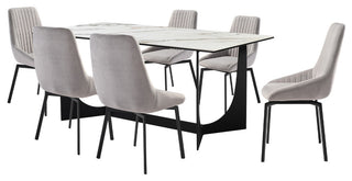 Esme Susie 7 Piece Dining Set With Gray Fabric Chairs