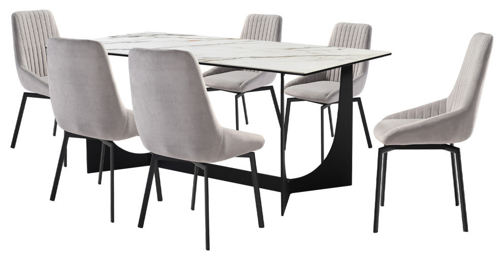 Esme Susie 7 Piece Dining Set With Gray Fabric Chairs