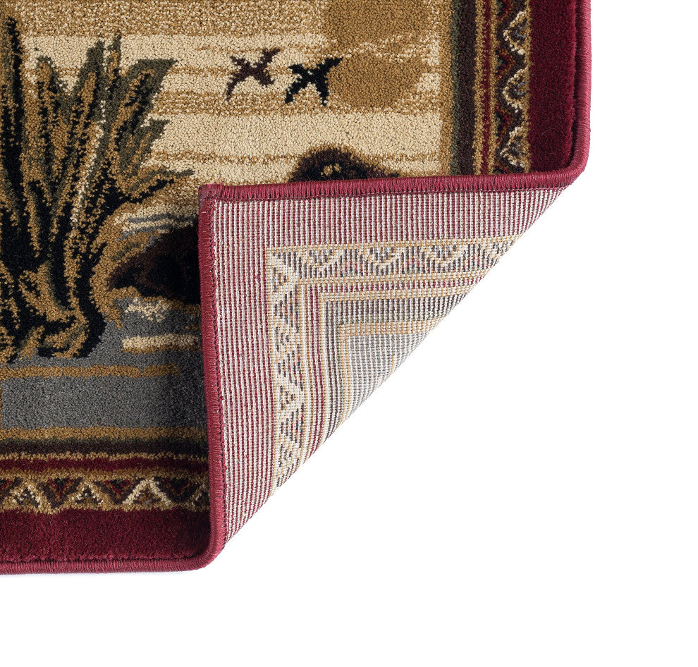 Black Bear Novelty Pattern Lodge Area Rug, Brown, 7'10'' Octagon